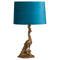 Antique Gold Peacock Lamp With Teal Velvet Shade Lighting Hill Interiors 