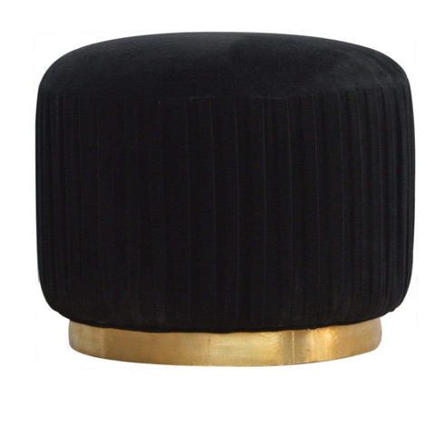 Black Cotton Velvet Pleated Footstool with Gold Base Living Artisan Furniture 