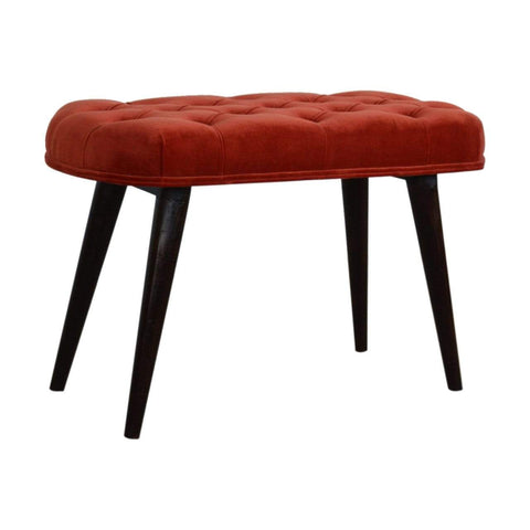 Brick Red Cotton Velvet Deep Button Bench Living Artisan Furniture 