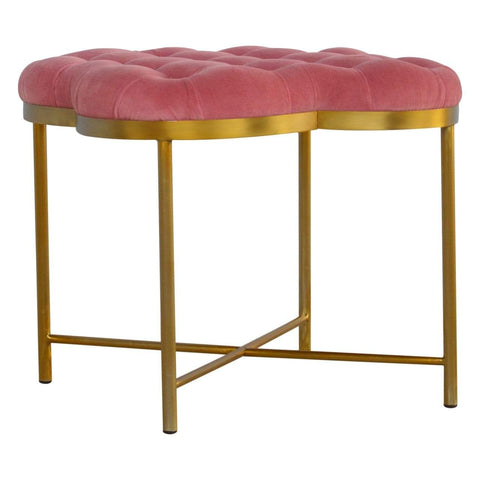 Pink Velvet Deep Button Footstool with Golden Base Living Artisan Furniture 