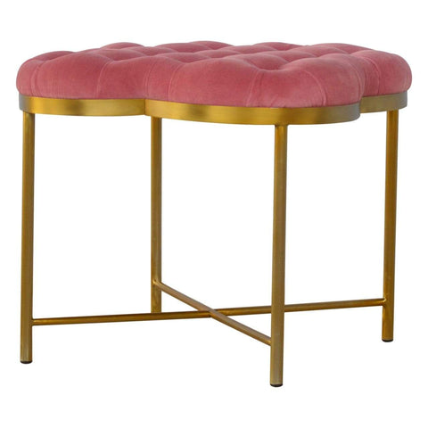 Pink Velvet Deep Button Footstool with Golden Base Living Artisan Furniture 