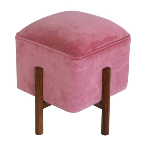 Pink Velvet Footstool with Solid Wood Legs Living Artisan Furniture 