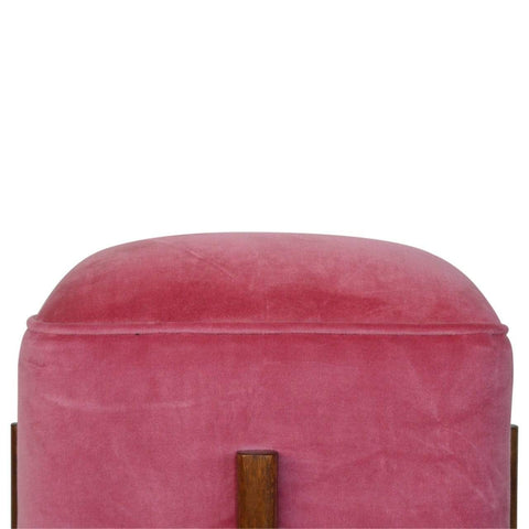 Pink Velvet Footstool with Solid Wood Legs Living Artisan Furniture 