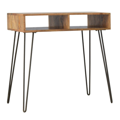 Solid Wood & Iron Base Writing Desk with Stool Living Artisan Furniture 